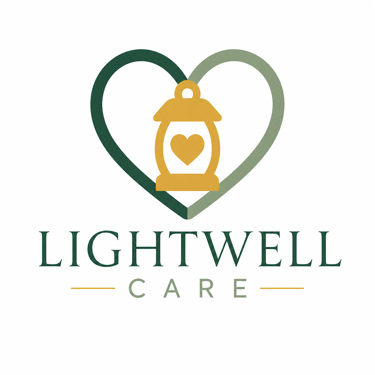 LightWell Care stacked full-color logo with heart and lantern mark