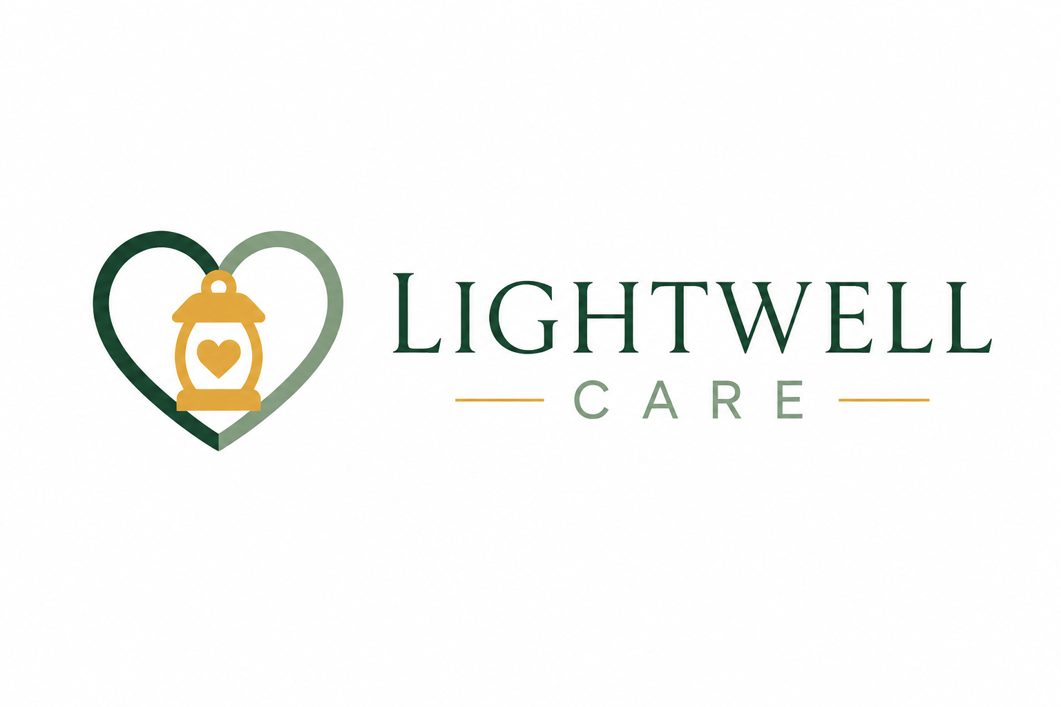 LightWell Care horizontal full-color logo with heart and lantern mark